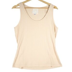 Jade by Johnny Was Womens Small Tan Ribbed Scoop Neck Tank Top Sleeveless Basic‎